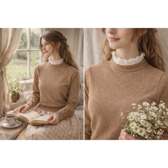 J.CREW Sweaters - J.CREW Women Sweater M Crochet Collar TIPPI Wool Cottagecore Romantic Prairie